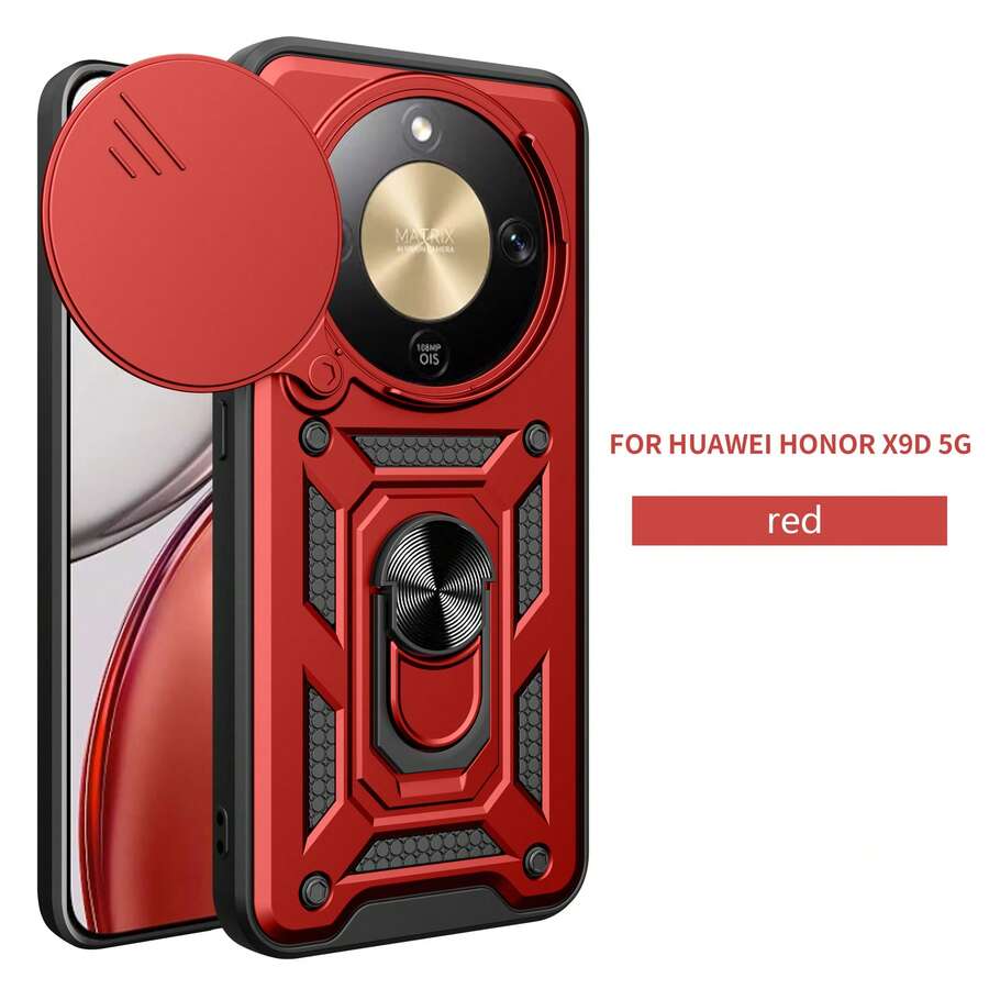 Ốp lưng điện thoại Honor X9d 5G có ống kính camera trượt và chân đế - Đỏ - Xem 1