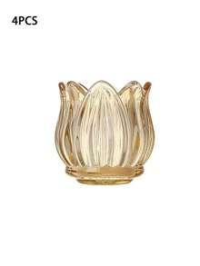 1 件/4 件郁金香图案水晶烛台、透明许愿烛台、玻璃烛台、轻巧浪漫烛杯、香薰烛台、烛杯、圣诞婚礼派对装饰、节日装饰（不含蜡烛）