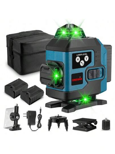 ONEVAN 16 Linien 4D-Laser-Wasserwaage 360 Horizontal Vertikal Grüne Linie Laser-Wasserwaage Selbstnivellierendes Mess- und Nivellierwerkzeug