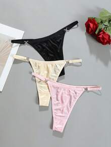 6 piezas de bragas tipo tanga de lujo y brillantes para mujer, con diseño de cintura baja, transpirables y cómodas - Multicolor - Ver 4