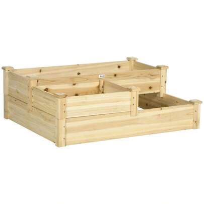 Outsunny Hochbeet 3-Tier Plant Bed, Flower Box, Herb Bed, Natural Pine Wood Plant Ladder For Garden And Balcony