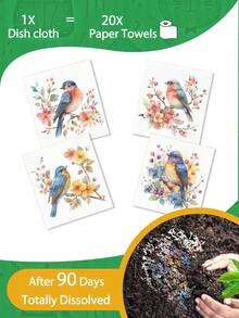 1/2/4/6/8pcs Pretty Birds/Fruits/Flowers/Christmas Birds Swedish Dishcloths For Kitchen Reusable Compostable Kitchen Cloth Made In Sweden Cellulose Sponge Swedish Dish Cloths For Washing Dishes Reusable Paper Towels Washable - Multicolor - View 25