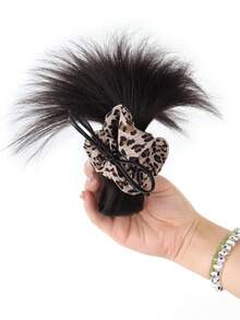 باروكة ذيل حيوان بطبعة النمر من الشعر الاصطناعي مع مشابك، تسريحة شعر مرفوعة بريشة، باروكة ذيل حصان طبيعية وناعمة. إكسسوارات شعر على شكل حيوانات، مشابك شعر أنيقة، مشبك شعر كاجوال