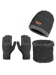 Winter Knitted Gloves, Knitted Hat, Scarf Warmer Set, Outdoor Gloves Hand Warmer - Multicolor - View 5