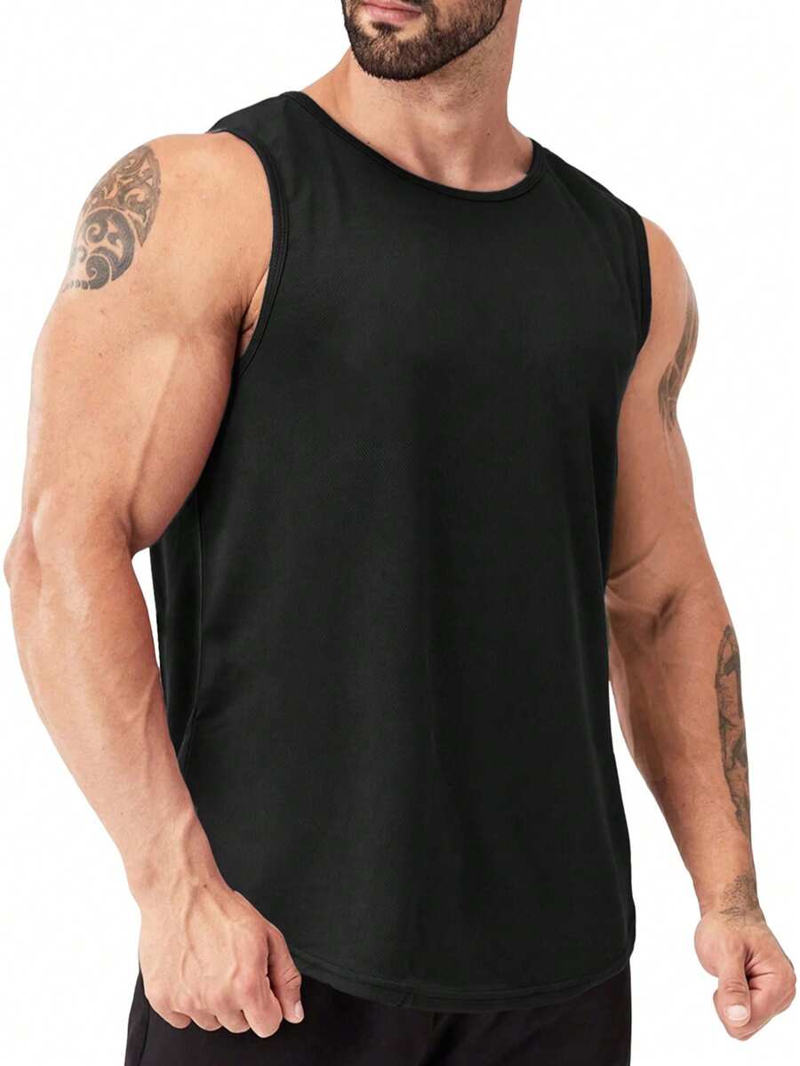 Men's Gym Tank Top Sleeveless Shirts For Men Fitness Workout Muscle Athletic Dry Fit Lightweight Tee Shirts - màu đen - Xem 1