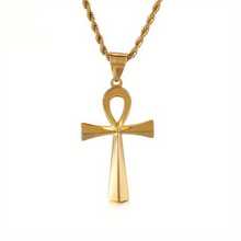 Collar con colgante de cruz Ankh egipcia para hombres - Joyería de símbolo de vida de acero inoxidable, cadena duradera de estilo gótico en tono dorado para atuendo casual, regalo religioso para él, joyería egipcia, accesorio simbólico, diseño intrincado, artesanía elegante, buscadores espirituales - #1 - Ver 3