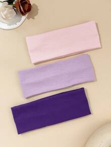 3pcs Solid Knit Stretchy Headbands, Suitable For Daily Yoga, Outdoor Sports Wear, Purple Tone, Hairband Fall Winter Hair Band Hair Accessories For Women For Vacation Outfits Woman Elegant Scarf Women Bandanas Soft Headwrap Summer Outfits,Festival,Party - Multicolor - View 4