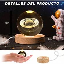 2Pcs Bola Cristal 3d, 3D Luz Nocturna de Bola Lmpara de Sistema y Saturno, Con Base De bola de cristal luz de noche, Decorar La Habitacin, Navidad, regalos espaciales para nios. - cálido - Ver 3