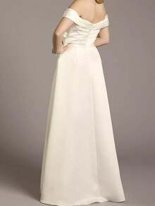 Elegant Off The Shoulder Satin Wedding Gown - Perfect For Christmas, Halloween, Weddings, Proms & Birthdays - White - View 6