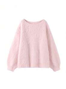 Women's Plush Mohair Blend Sweater  White Dusty Pink Off Shoulder Fall Winter Pullover  Soft Dropped Shoulder Knit Top For Cool Weather And Everyday Coziness - 粉色 - 查看 6