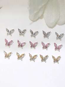 30pcs Random Color Crystal Butterfly Nail Art Rhinestones, Super Shiny Holographic 3D Metal Nail Jewelry Decorations - Multicolor - View 6