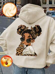 1 Stück Tween Mädchen Lässig Bedruckter Pullover Sweatshirt, warm thermisch gefüttert, Langarm, Herbst/Winter - Spaßiger und farbenfroher Sweatshirt, um die Fantasie junger Geister anzuregen - Aprikosenfarben - Übersicht 2