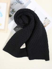 男士休闲百搭黑色围巾，1条装，适合冬季、日常通勤、商务出行 - A - 查看 5
