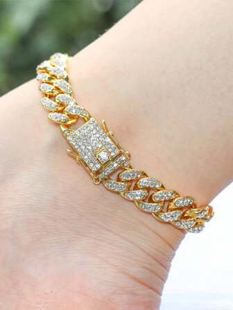 1pc Hip Hop Alloy Full Rhinestone 12mm Round Chain Anklet