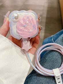 5pcs Pearl Shell & Star Pattern [20W UK Charger Protector Case] Transparent Charging Port Protector & Anti-Breakage Data Cable Protector Suit For IPhone 11/12/13/14/15/16 Pro Max/17 Pro Max/Plus | 2-In-1 Protector Set - Multicolor - View 11