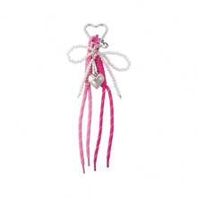 Cute Pearl Keychain Gift For Girls Y2K Silver Heart Bow Key Chains Aesthetic Bag Charm Best Friend Present