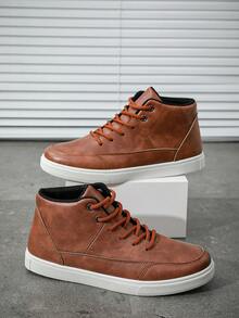 男士休闲高帮运动鞋，防滑运动鞋，厚底运动鞋 - 平紋棕 - 查看 3