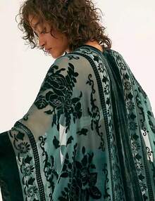 Women's Burnout Velvet Kimono Long Cardigan Cover With Tassel - ((Lá mùa thu) - Xem 11