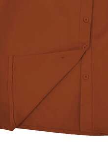 女士纯色V领长袖衬衫，时尚通勤必备 - 棕色 - 查看 5