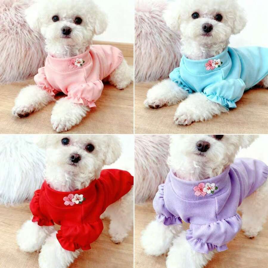 1件宠物狗睡衣，新款，适合泰迪犬、贵宾犬、小型犬，秋冬季 - 紅色 - 查看 1