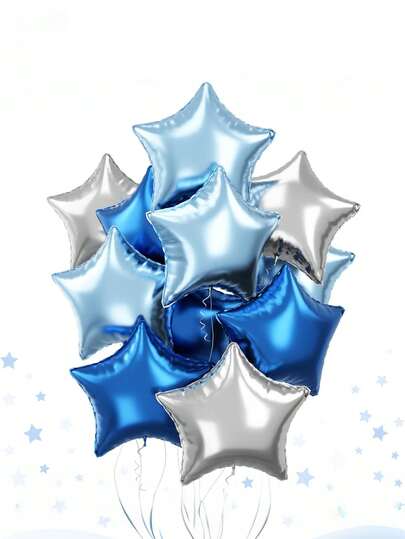 12/24pcs Blue Star Foil Balloons, 18 Inch Royal Blue Silver Stars Shape Mylar Helium Balloons 12 Pcs Large Light Blue Silver Pentagram Balloons Party Decoration For Birthday Graduation