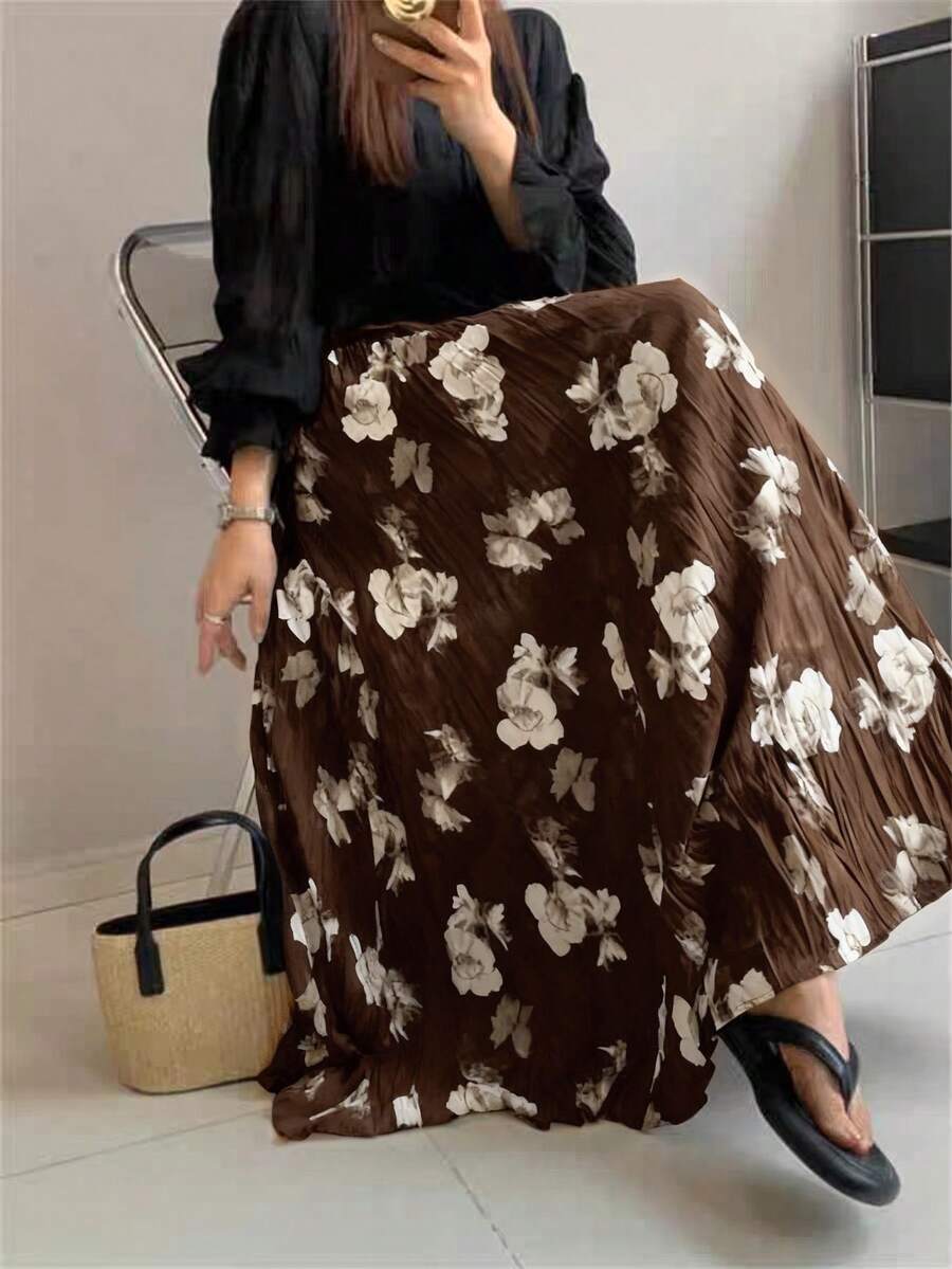 Women's Fashionable & Elegant Loose Versatile Skirt Spring Vacation - Brown - View 1