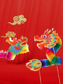 1pc Chinese Dragon Paper Cardboard, Handheld Ornament, New Year Handmade DIY Paper Dragon Hard Paper Honeycomb Ball Pull Flower Paper Dragon Hands Can Dance Paper Dragon, Christmas Valentine's Day New Year Gift - Multicolor - View 6