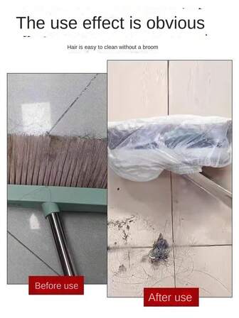 Pacotes com 10, 50 ou 100 unidades de capas descartáveis para vassoura, em tecido não tecido, para limpeza de cabelos e detritos.