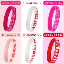 6pcs, Valentine's Day Bracelet Silicone Valentine's Day Gift Holiday Party Bracelet Party Favors - Multicolor - View 4