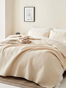 2/3pcs Supersoft Microfiber Ultrasonic Stitch All-Season Quilt Set, Classic Elegant Style Cozy Bed Cover, Lightweight Cloud-Like Feel Bedding Coverlet, Quilt*1 Sham*2, Beige - Beige - View 2