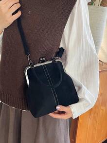 Dedoo 1pc Bag Handbag Fashion Retro New 2025 Clip Bag Handbag Mobile Phone Bag Retro Temperament Messenger Bag Literary Handbag Joker Commuting. - Black - View 6