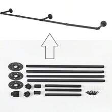 72-Inch Industrial Pipe Wall Mounted Garment Rack For Women's Clothing Store Display, Room Decor, Laundry Area, And Boutique Showroom Organization; Rustic Steel Pipe Frame With Heavy-Duty Support, Durable Finish, Easy Wall Mounting, Versatile Hanging Rack For Seasonal Apparel, Retail Window Display, Fitting Room Setup, And Space-Saving Wardrobe Organization In Apartments And Small Shops