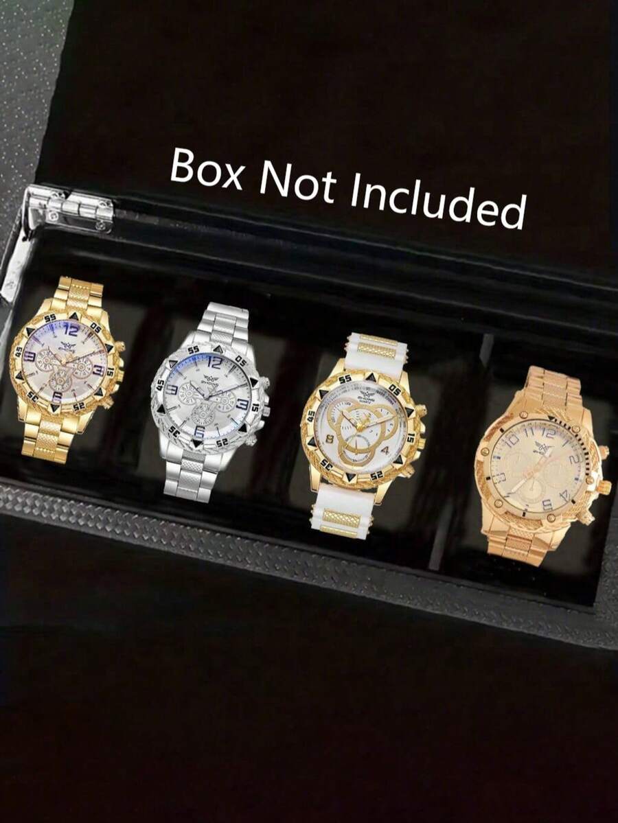 4件套男士石英表套装：经典合金表带，多种款式设计。佩戴舒适耐用，是父亲节送给父亲或祖父的贴心孝顺礼物，适合日常散步和家庭聚会。 - 彩色 - 查看 1