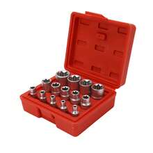 Juego de Llaves de Estrella Hembra E-Torx - 14 Piezas, Llaves de Vaso y Dados Torx Hembra E4-E24, Torsión 1/4" 3/8" 1/2", Kit de herramientas de reparación - Plateado - Ver 5
