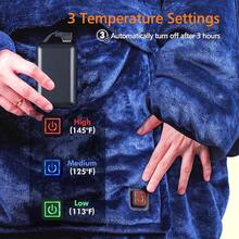 Heated Wearable Blanket Hoodie, 3 Heat Settings Oversized USB Heated Hooded Blanket Adult Without Bank, Cozy Warm Heated Hoodie Blanket Sweatshirt With Pocket And Sleeves - Blue - View 2