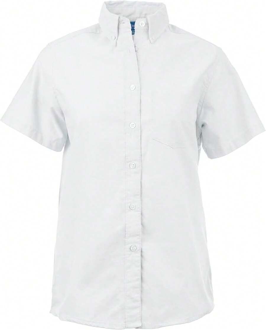 Women's White Button Down Short Sleeve Oxford Shirt, Style - trắng - Xem 1