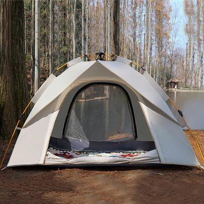 Carpa portátil para acampada al aire libre para 2-4 personas, sin necesidad de montaje, carpa de apertura automática, impermeable, fácil de guardar, incluye estacas para el suelo, alfombra a prueba de humedad y cuerdas para el viento, adecuada para acampada, senderismo y viajes al aire libre