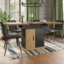 Table à Manger Télescopique 110-140*80 cm - Extensible et Pliable pour 4-6 Personnes - Design Rétro et Gain de Place - Idéale pour Cuisine, Salon, Salle à Manger et Appartement - Noir + Naturel + MDF-1 - Voir 3
