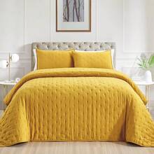 Conjunto de cama de cor sólida com relevo (2/3 peças: 1 lençol + 1/2 fronha, sem enchimento), edredom macio e leve, lençol acolchoado para o inverno, manta acolchoada fina de luxo, ideal para quarto, dormitório e hospital, conjunto de cama reversível para todas as estações. - Amarelo amarelo - Ver 14