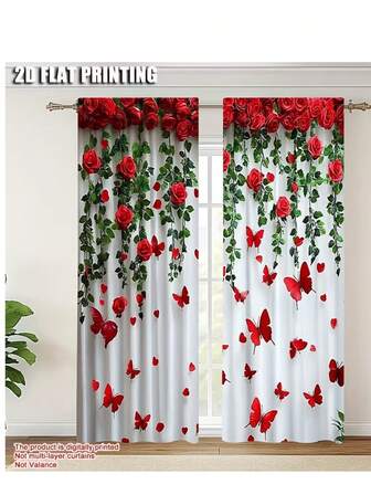 2件套，精致的向日葵和蝴蝶图案，3D数码印花，适用于客厅、卧室、阳台、书房，营造温馨浪漫的氛围。