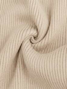 Women's New Black V-Neck Asymmetrical Metal Button Wavy Long Sleeve Asymmetric Hem Striped Textured Sexy Casual Office Knit Sweater, Autumn/Winter - Apricot - View 11