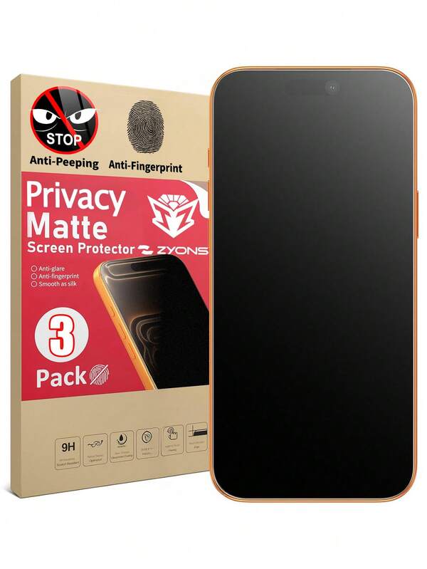ZYONS 3pcs Matte Privacy Screen Protector, Compatible With IPhone 17 Pro Max, 17 Pro, 17 Air, 17, 16 Pro Max, 16, 16 Pro, 16 Plus, 14 Pro Max (6.9 Inch/6.7 Inch), Tempered Glass Screen Protector, 9H+ High Hardness, Privacy Protection, Anti-Scratch, Matte Privacy Glass Sensitive Touch, Suitable For Phone Cases, Birthday Gifts, Compatible With Phone Cases, Friend's Phone Screen Protector, Phone Accessories