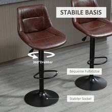 HOMCOM Set Of 2 Height Adjustable Bar Stools With Backrest, Swivel Bistro Stool Made Of Faux Leather In Brown, Ideal For Kitchen And Bar - 1 - 查看 5