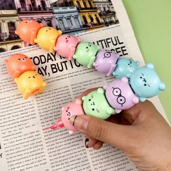 Bolígrafos fluorescentes con diseño de oso lindo KOMI, adecuados para estudiantes, de alta calidad en colores pastel, a prueba de manchas para tomar notas