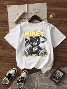 Street Fashion! Men's Short Sleeve T-Shirt With Printed Rabbit Design - White - View 4