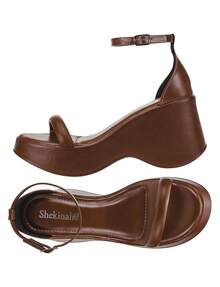 Women's Platform Wedge Sandal With Shekinah Heel, Elegant, Comfortable, Modern, Soft, Fashionable, Casual, PVC, Buckle, Party 2025 - 駝色 - 查看 4