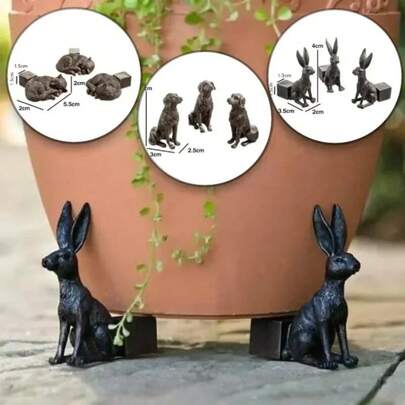 3Pcs Flower Pot Feet Stand Plant Pots Risers Pad Out Animal Shape Cat Dog Rabbit
