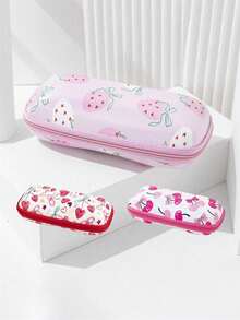 可爱水果印花便携式眼镜盒，卡通草莓、樱桃、蓝莓图案硅胶防压太阳镜保护套 - 彩色 - 查看 9