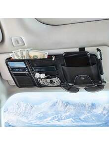 Car Sun Visor Organizer, Universal Sun Visor Storage Bag With Zipper For Glasses & Cards, Space Saver For Car Truck SUV - 黑色 - 查看 10