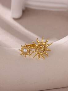 1Pc Retro Sun Opening Rings For Women Gold Color Stainless Steel Geometric Ring Summer Travel Party Jewelry Gifts